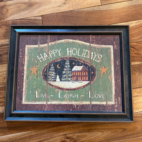 Happy Holidays Framed Rustic Decor Christmas - Picture 1 of 1